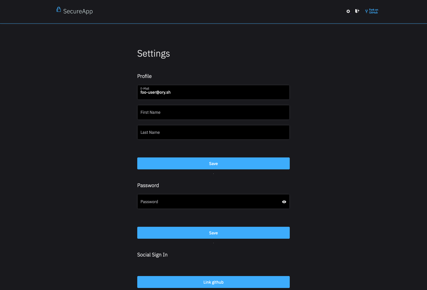 Profile Settings HTML Form